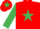 Silk - RED, emerald green star & sleeves, red cap, emerald green star