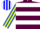 Silk - MAROON & WHITE HOOPS,royal blue & yellow striped slvs,blue & white striped cap