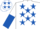 Silk - WHITE, royal blue stars, halved sleeves, white cap, royal blue stars