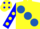 Silk - YELLOW, large royal blue spots,blue slvs,yellow spots,yellow cap,blue spots