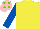 Silk - YELLOW, royal blue sleeves, pink cap, light green spots