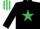 Silk - BLACK, emerald green star, emerald green & white striped cap