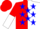 Silk - RED, blue stars on red and white halved