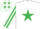 Silk - WHITE, emerald green star, striped sleeves, white cap, emerald green stars