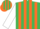 Silk - EMERALD GREEN & ORANGE STRIPES, white sleeves, em.green & orange striped cap