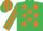 Silk - EMERALD GREEN, orange stars, striped sleeves & cap