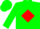 Silk - Green, yellow 'KJ' in red diamond frame