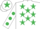 Silk - White, Emerald Green stars, White sleeves, Emerald Green spots, White cap, Emerald Green star