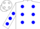 Silk - White, blue spots, blue 'F' on back