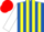 Silk - Royal Blue and Yellow stripes, White sleeves, Red cap