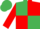 Silk - Emerald Green and Red (quartered), Red sleeves, Emerald Green cap