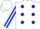 Silk - WHITE, DARK BLUE spots, striped sleeves, WHITE cap