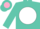 Silk - Turquoise, pink 'L' on white disc, pink