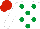 Silk - WHITE, EMERALD GREEN spots, RED cap