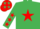 Silk - EMERALD GREEN, red star, red stars on sleeves, white cap, emerald green stars