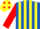 Silk - ROYAL BLUE and YELLOW stripes, RED sleeves, YELLOW cap, RED spots