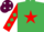 Silk - EMERALD GREEN, red star, red sleeves, emerald green diamonds, maroon cap, white spots