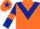 Silk - orange, dark blue chevron, dark blue sleeves, orange armlets, orange cap with dark blue star