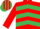Silk - RED & EMERALD GREEN CHEVRONS, red sleeves, striped cap