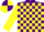 Silk - PURPLE & YELLOW CHECK, yellow sleeves, purple armlet, quartered cap