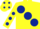 Silk - YELLOW, large dark blue spots & spots on sleeves, yellow cap, dark blue spots