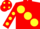 Silk - RED, large yellow spots, yellow spots on sleeves, red cap, yellow spots