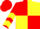 Silk - RED & YELLOW QUARTERED, yellow chevrons on sleeves, red cap
