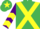 Silk - EMERALD GREEN, yellow cross belts, purple sleeves, yellow chevrons, emerald green cap, yellow star