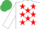 Silk - WHITE, red stars, white sleeves, emerald green cap