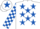 Silk - White, Royal Blue stars, checked sleeves, White cap, Royal Blue star