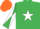 Silk - EMERALD GREEN, white star, diabolo on sleeves, orange cap