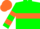Silk - EMERALD  GREEN, orange hoop, hooped sleeves, orange cap