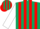 Silk - Dark Green and Red stripes, White sleeves, Dark Green and Red striped cap