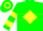 Silk - Green, yellow 'FRR' & diamond hoop,