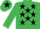 Silk - EMERALD GREEN, black stars, emerald green cap, black star