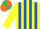 Silk - Yellow and Royal Blue stripes, Yellow sleeves, Emerald Green and Orange quartered cap
