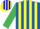 Silk - Royal Blue and Yellow stripes, Emerald Green sleeves, Blue and Yellow striped cap