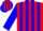 Silk - RED, blue stripes and bars on sleeves,