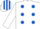 Silk - WHITE, royal blue spots, striped cap