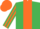 Silk - EMERALD GREEN, orange panel, striped sleeves, orange cap