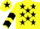 Silk - Yellow, Black stars, Yellow and Black chevrons on sleeves, Yellow cap, Black star