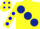 Silk - YELLOW, large dark blue spots, blue spots on sleeves, yellow cap, blue spots