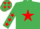 Silk - EMERALD GREEN, red star, red stars on sleeves, emerald green cap, red stars