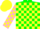 Silk - Green and Yellow check, Yellow and Pink checked sleeves, Yellow cap
