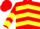 Silk - RED, blue and yellow chevrons, blue bars
