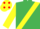 Silk - EMERALD GREEN, yellow sash & sleeves, yellow cap, red spots