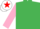 Silk - EMERALD GREEN, pink sleeves, white cap, red star