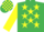 Silk - EMERALD GREEN, yellow stars, yellow sleeves, emerald green armlet, emerald green & yellow check cap