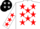 Silk - WHITE, black circled red 'R', red stars
