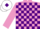 Silk - Mauve and Purple check, Mauve sleeves, White cap, Purple diamond